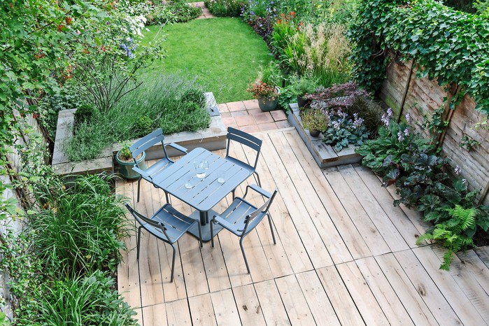 Decking in a small garden. Decking in a small garden.